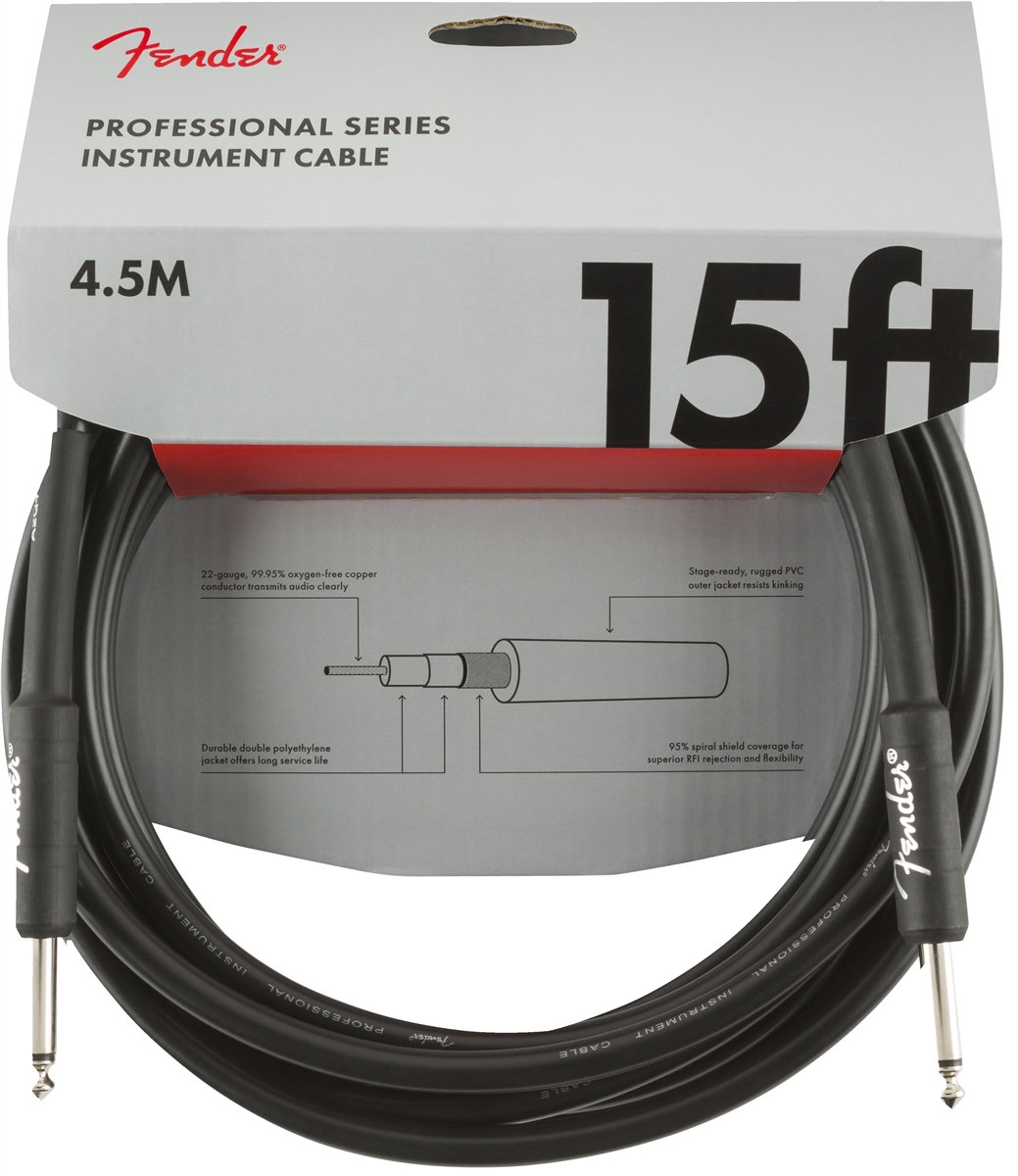 FENDER 15` INST CABLE BLK инструментальный кабель, черный, длина 15` (4,6 м), диаметр 0.643 мм, прям