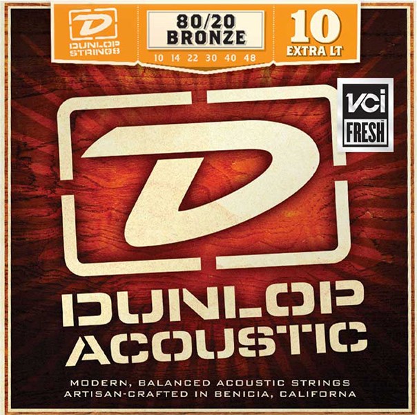 Dunlop DAB1048 Комплект струн для акустической гитары, бронза 80/20, Extra Light, 10-48