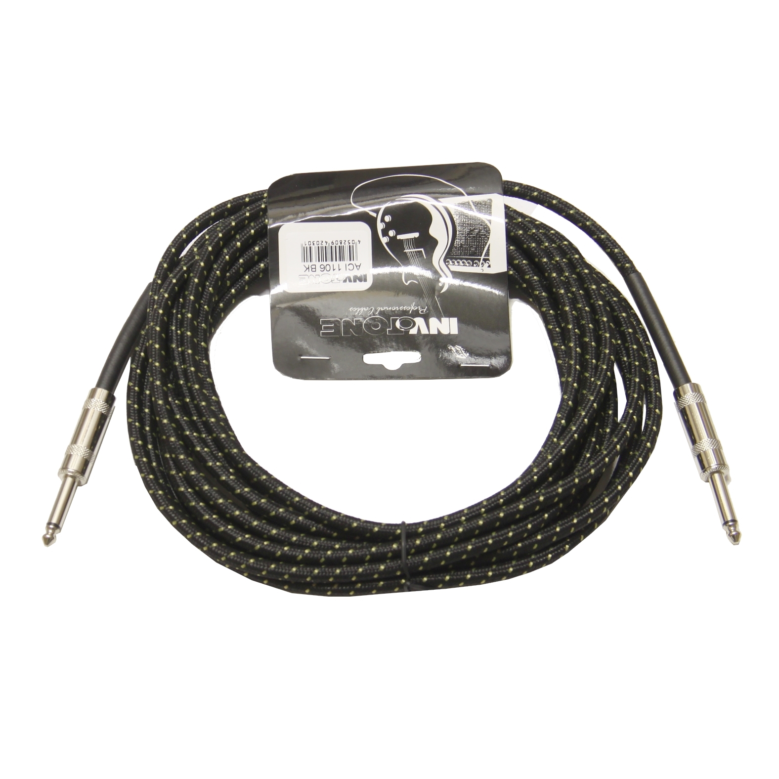 Invotone ACI1106BK - инструм. кабель, 6,3 джек моно <-> 6.3 джек моно, тряп. изол., 6м, черный